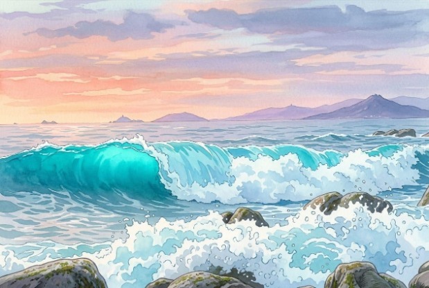 Vagues puissantes de l'océan, métaphore des crises de la vie